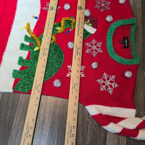 33 Degrees Womens L Christmas Sweater Red Dinosaur Stripes Novelty Holiday‎ - Picture 8 of 16